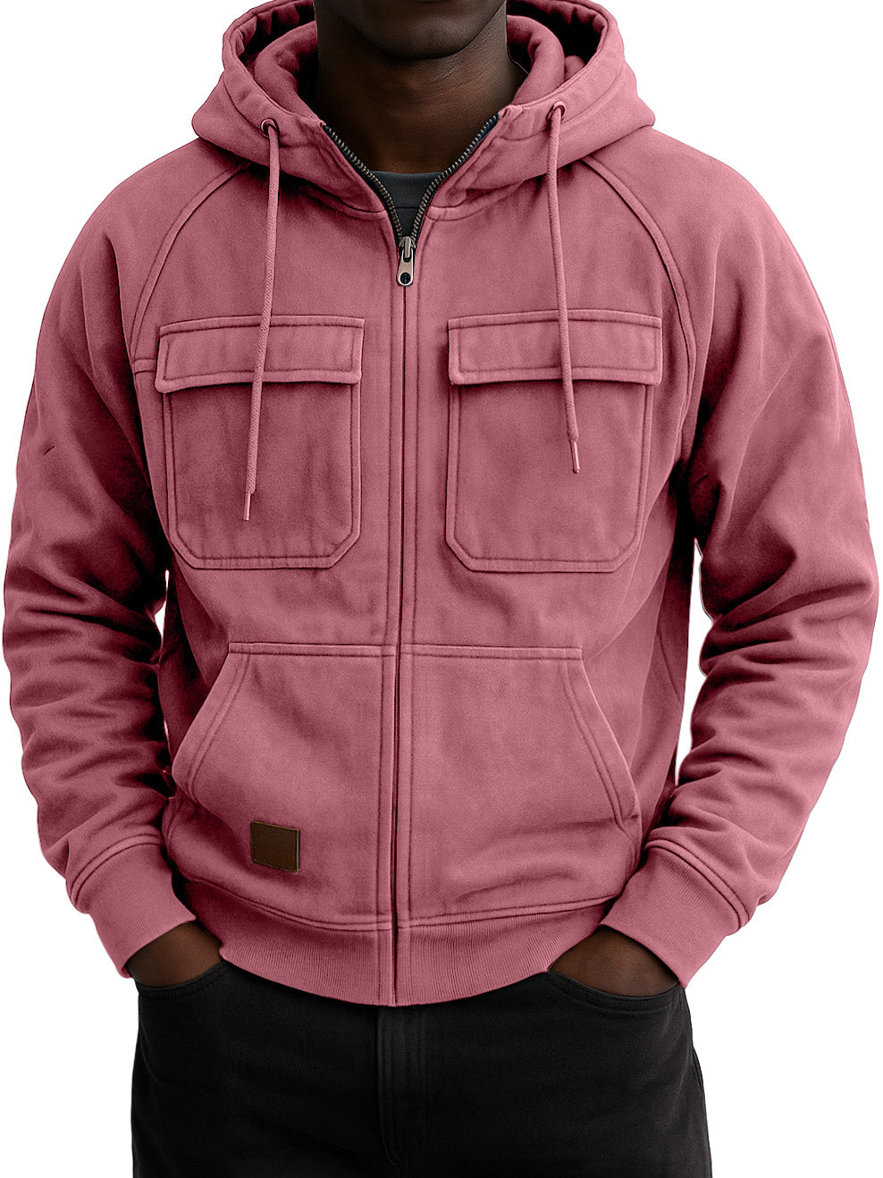 Men's Vintage Workwear Multi-pocket Zip Hooded Sweatshirt