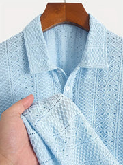 Men's Stylish Casual Jacquard Long-sleeved Lapel Polo Shirt 