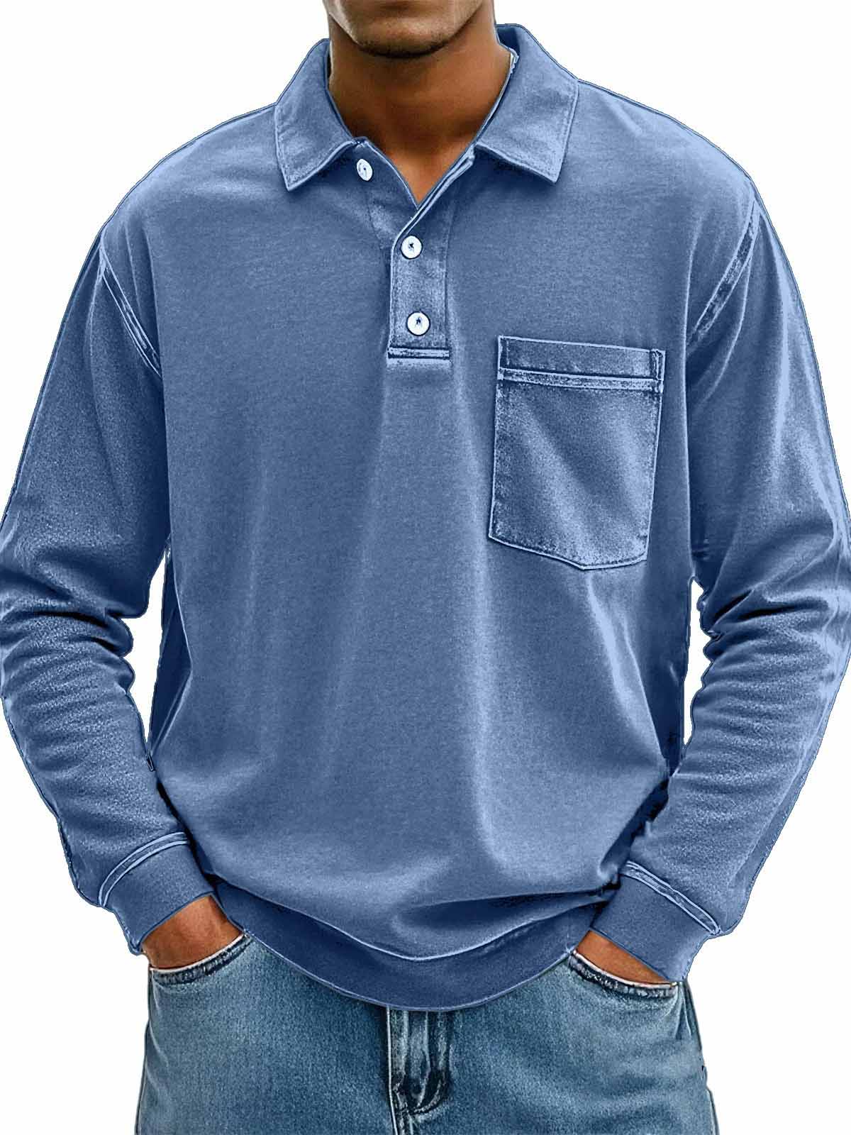 Men's Stylish Casual Vintage Lapel Long-sleeved Polo Shirt With Pockets