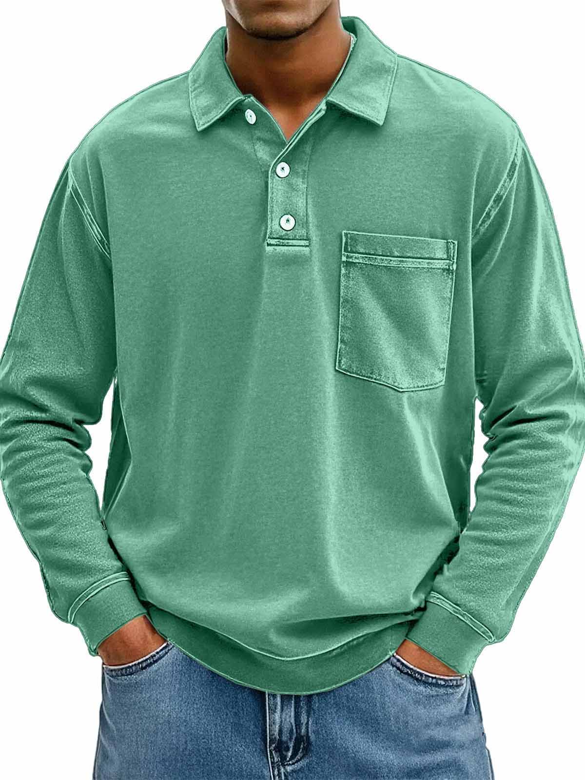Men's Stylish Casual Vintage Lapel Long-sleeved Polo Shirt With Pockets