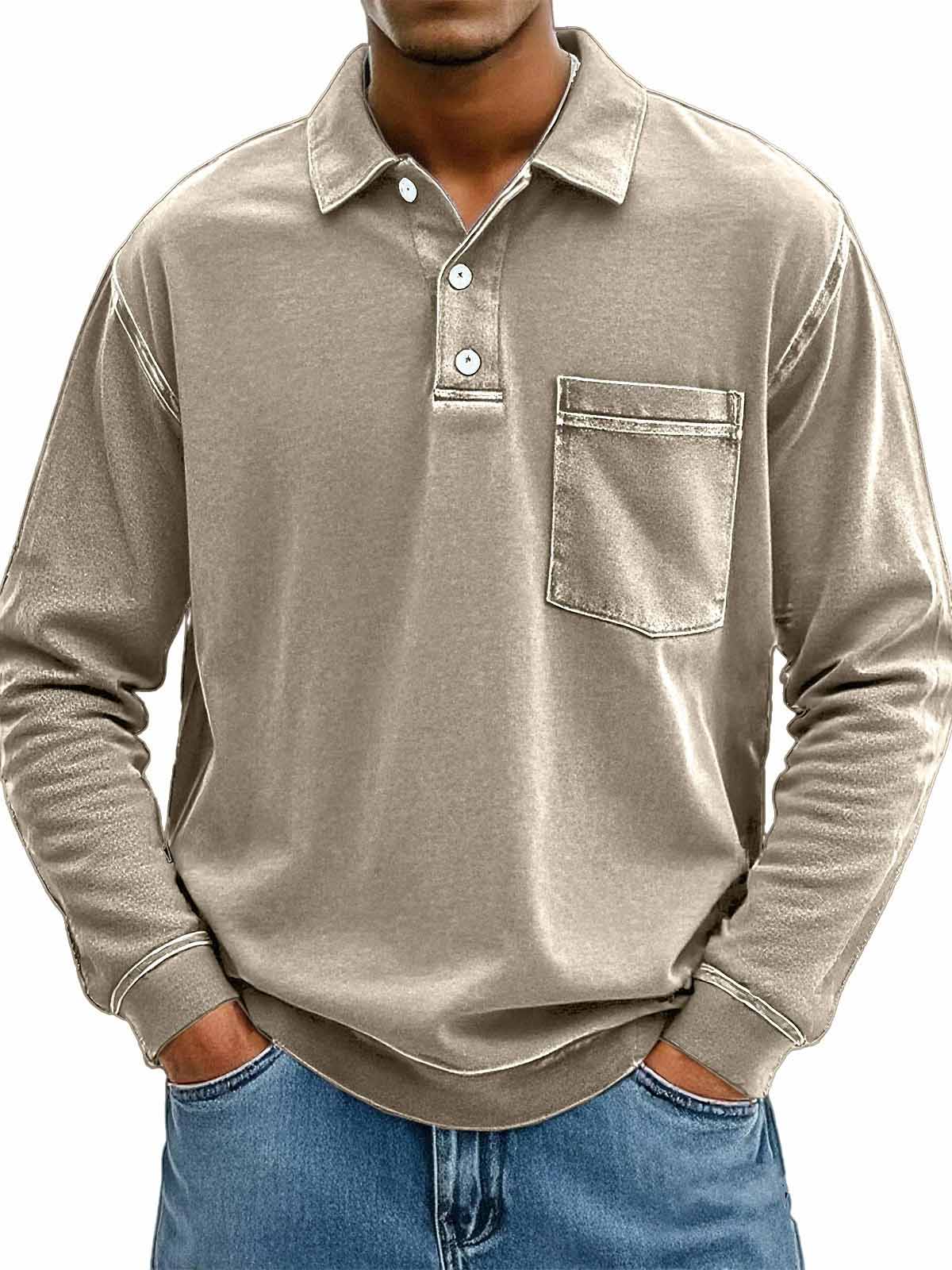 Men's Stylish Casual Vintage Lapel Long-sleeved Polo Shirt With Pockets