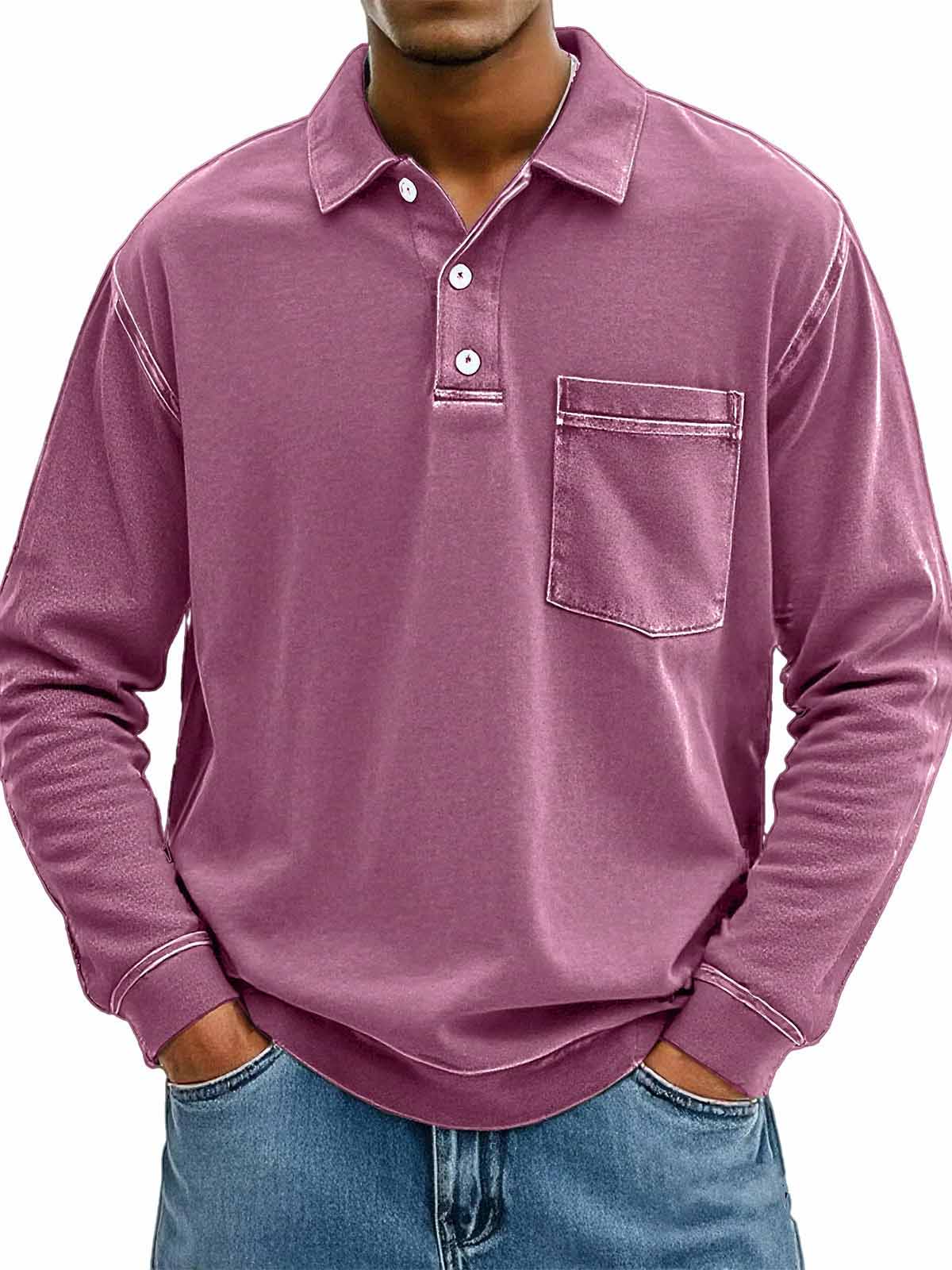 Men's Stylish Casual Vintage Lapel Long-sleeved Polo Shirt With Pockets