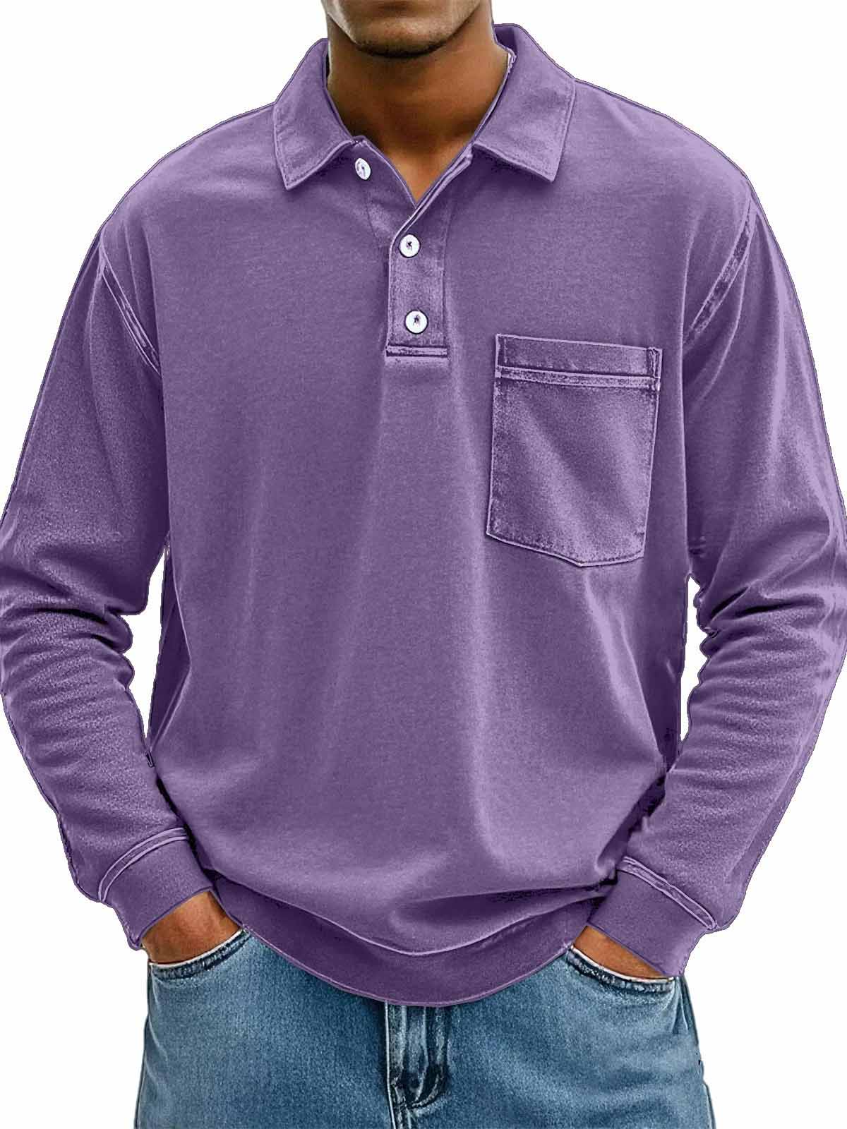 Men's Stylish Casual Vintage Lapel Long-sleeved Polo Shirt With Pockets