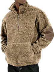 Men's Sherpa Cozy and Stylish Half - Zip Pullover with Elbow Patches