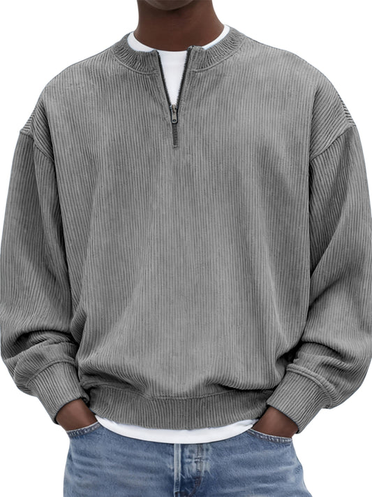 Men's Quarter-Zip Stylish Corduroy Long Sleeve Pullover
