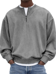 Men's Quarter-Zip Stylish Corduroy Long Sleeve Pullover