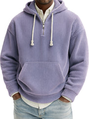 Men's Stylish Quarter-zip Corduroy Ribbed Casual Pullover Hooded Sweatshirt