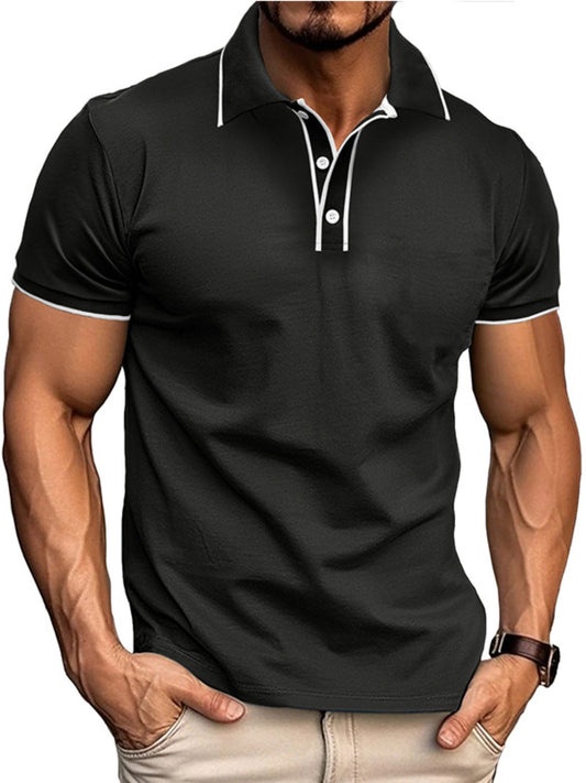 Men's Colorblock Cotton Button-down Short-sleeved Polo Shirt