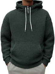 Men's Half-zip Plaid Textured Casual Hooded Sweatshirt