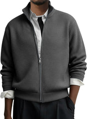 Men's Casual Solid Waffle Zip-up Long Sleeved Jacket