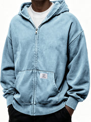 Heavyweight Hooded Full-zip Cardigan Sweatshirt with Kangaroo Pocket and Label