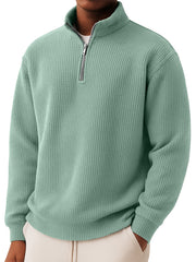 Men's Casual Simple Waffle Quarter Zip Long Sleeved T-shirt.