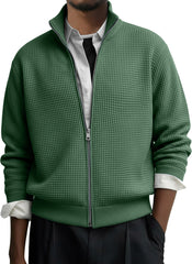 Men's Casual Solid Waffle Zip-up Long Sleeved Jacket