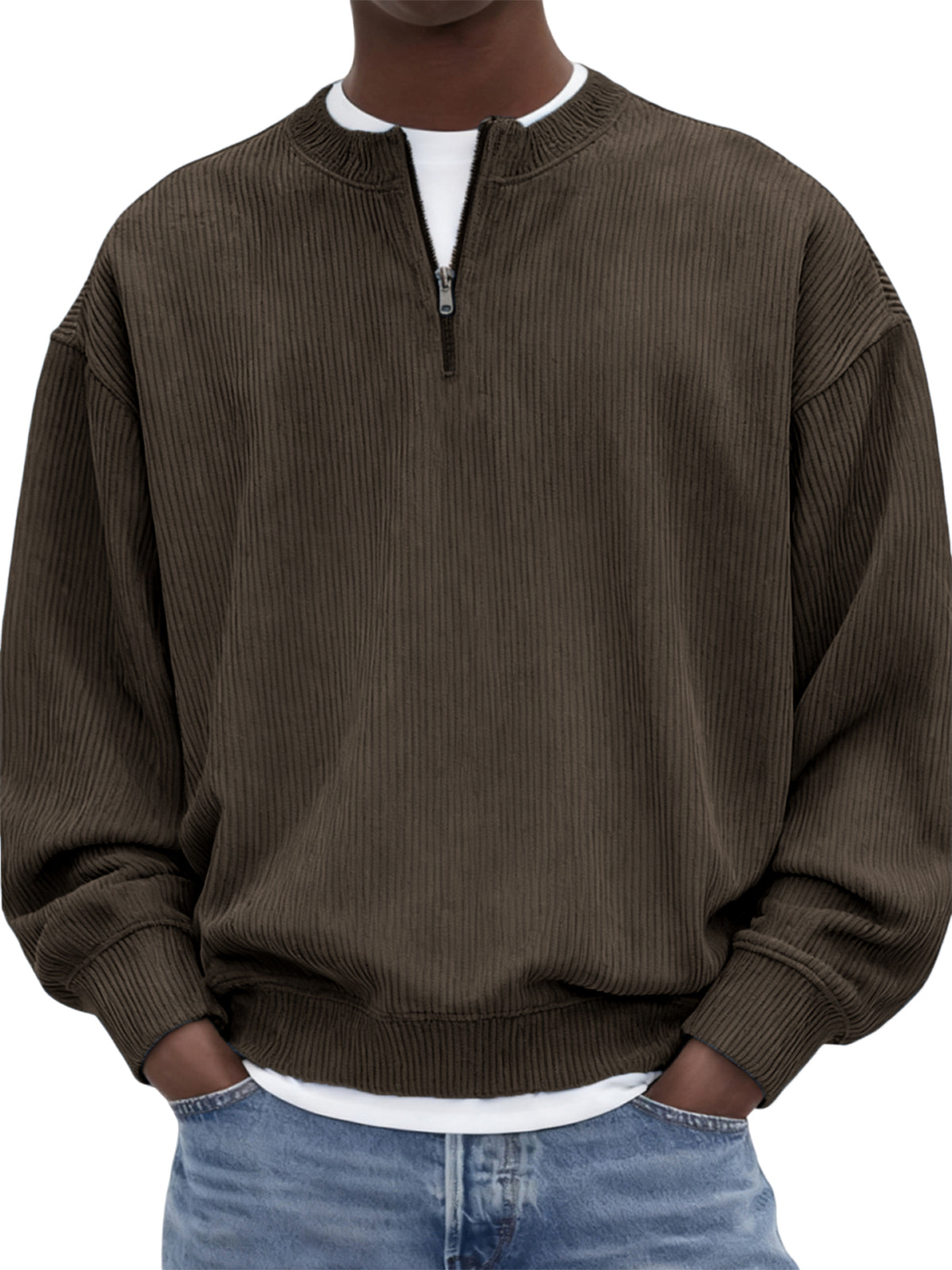 Men's Quarter-Zip Stylish Corduroy Long Sleeve Pullover