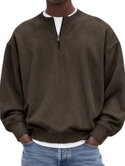 Men's Quarter-Zip Stylish Corduroy Long Sleeve Pullover