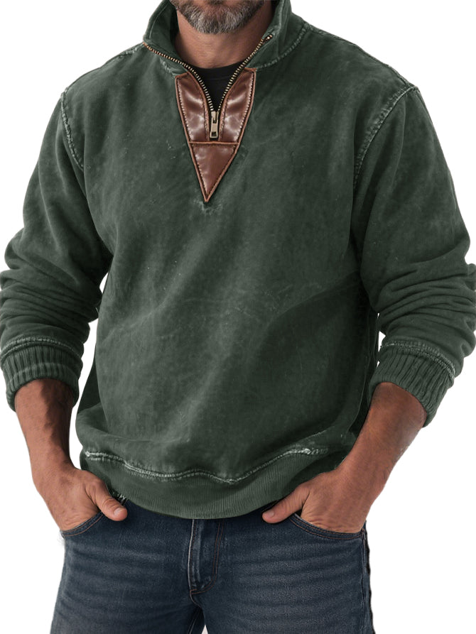 Men's Vintage Casual Patchwork Half-zip Stand-up Collar Casual Sweatshirt