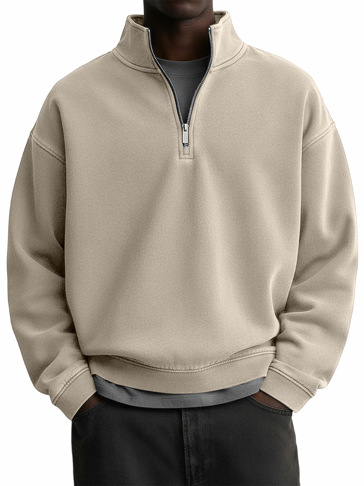 Men's Stylish Vintage Distressed Quarter-zip Stand-up Collar Sweatshirt