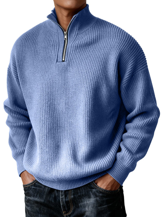 Men's Simple Zipper Turtleneck Casual Knitted Sweater Christmas and New Year Sweater