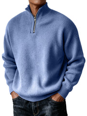 Men's Simple Zipper Turtleneck Casual Knitted Sweater Christmas and New Year Sweater