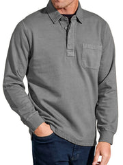 Men's Everyday Comfortable Lapel Button-pocket Casual Long-sleeved Polo Shirt