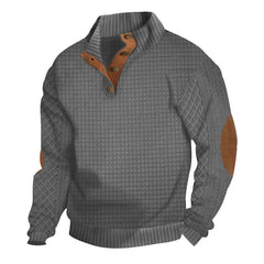 🔥Men's Outdoor Casual Stand Button Long Sleeve Waffle Golf Sweater