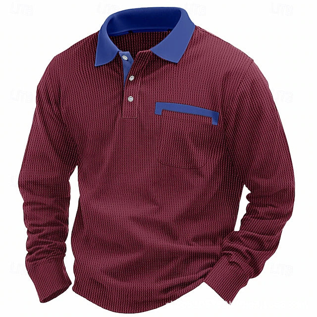 2025 NEW Arrival - Men's Cotton Waffle Patch Collar Casual Business Polo Shirt