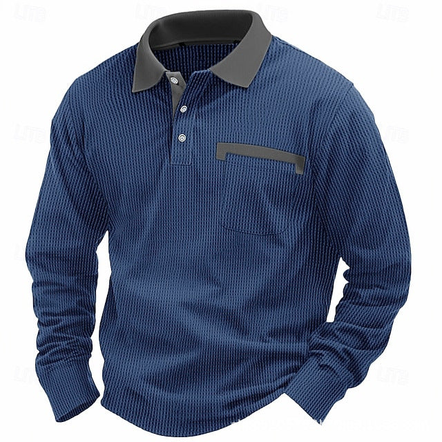 2025 NEW Arrival - Men's Cotton Waffle Patch Collar Casual Business Polo Shirt
