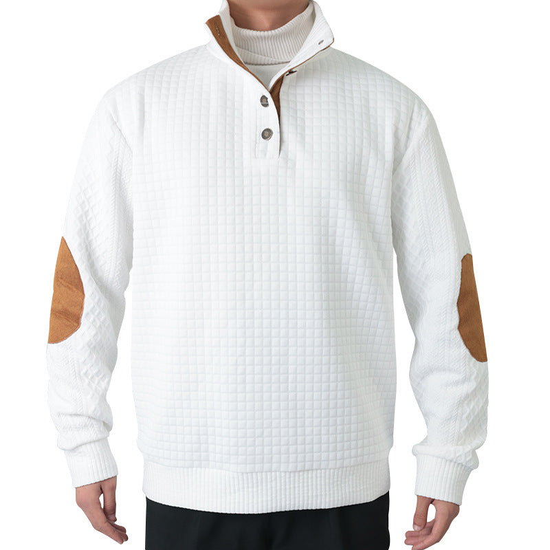 🔥Men's Outdoor Casual Stand Button Long Sleeve Waffle Golf Sweater