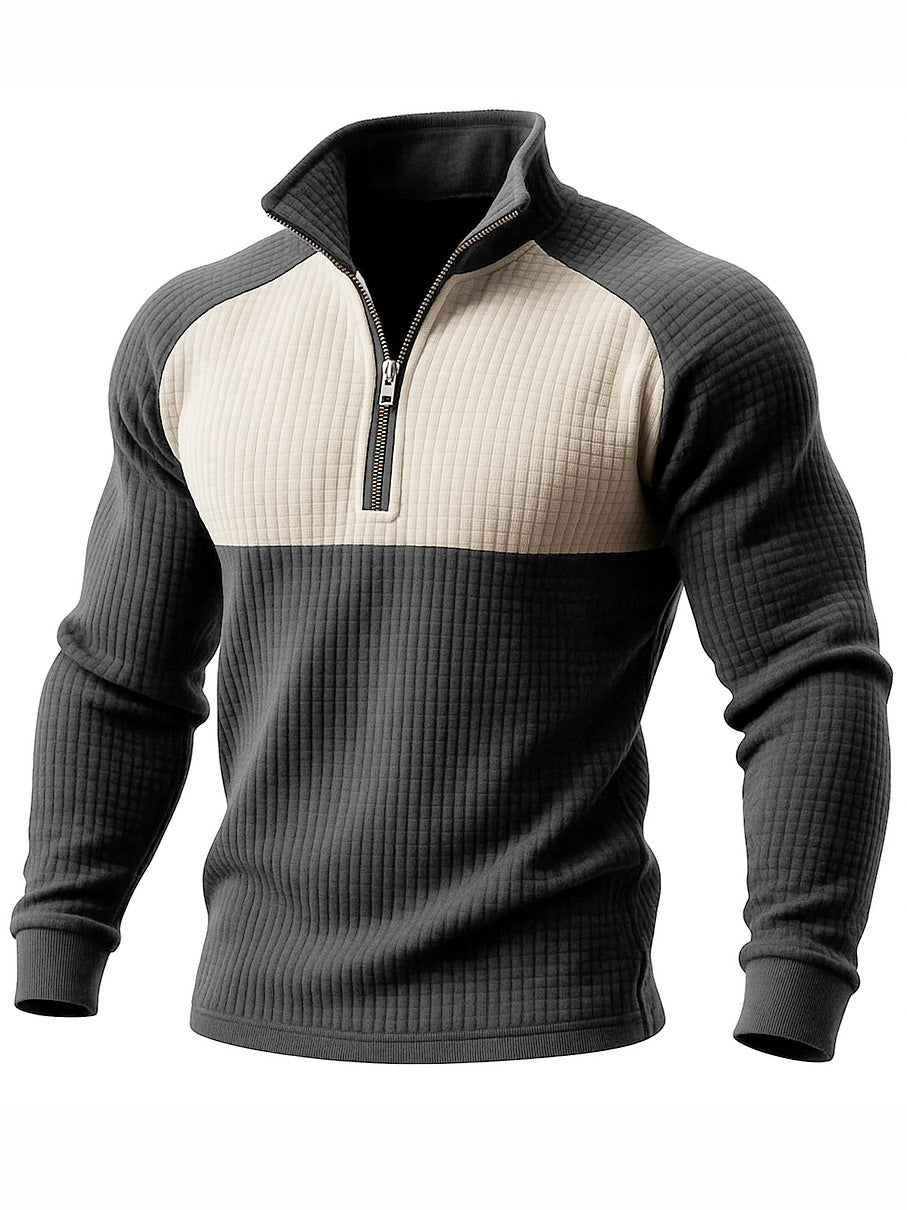 Men's Retro Casual Waffle Quarter-Zip Stand-up Collar Sweatshirt