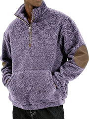 Men's Sherpa Cozy and Stylish Half - Zip Pullover with Elbow Patches