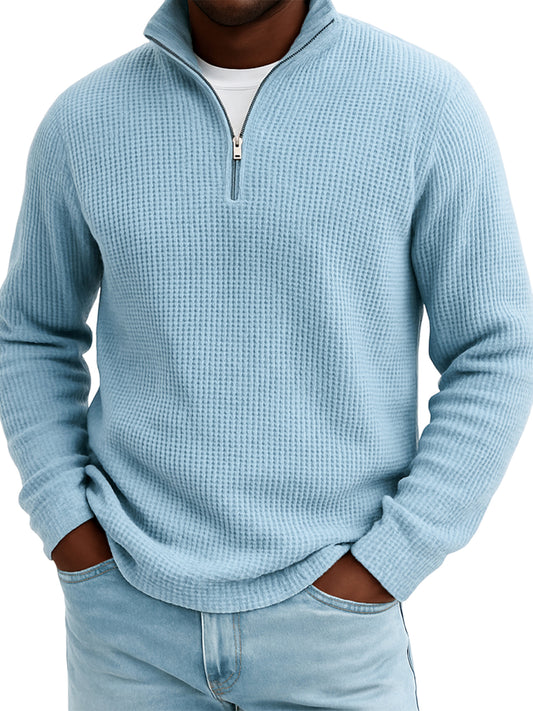 Men's Quarter-zip Waffle Texture Breathable Pullover T-shirt