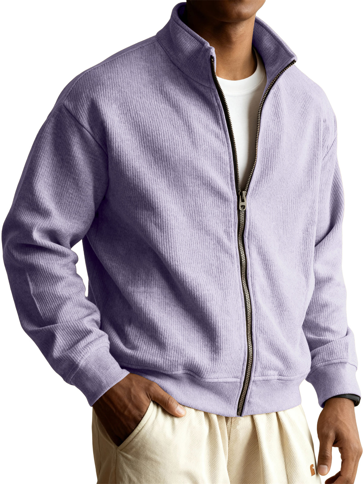 Men's Retro Casual Stand-collar Zippered Striped Jacket