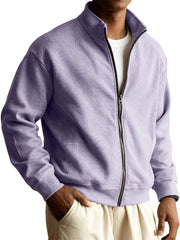 Men's Retro Casual Stand-collar Zippered Striped Jacket