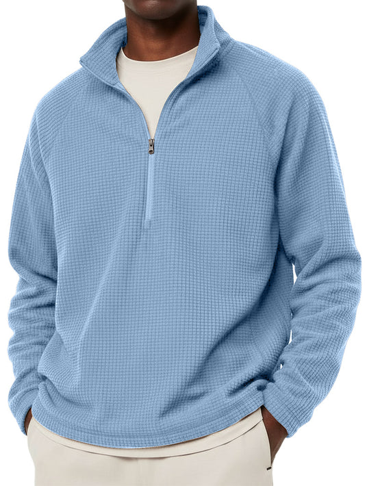 Men's Casual Solid Corduroy Stand Collar Zipper  Sweatshirt