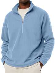 Men's Casual Solid Corduroy Stand Collar Zipper  Sweatshirt
