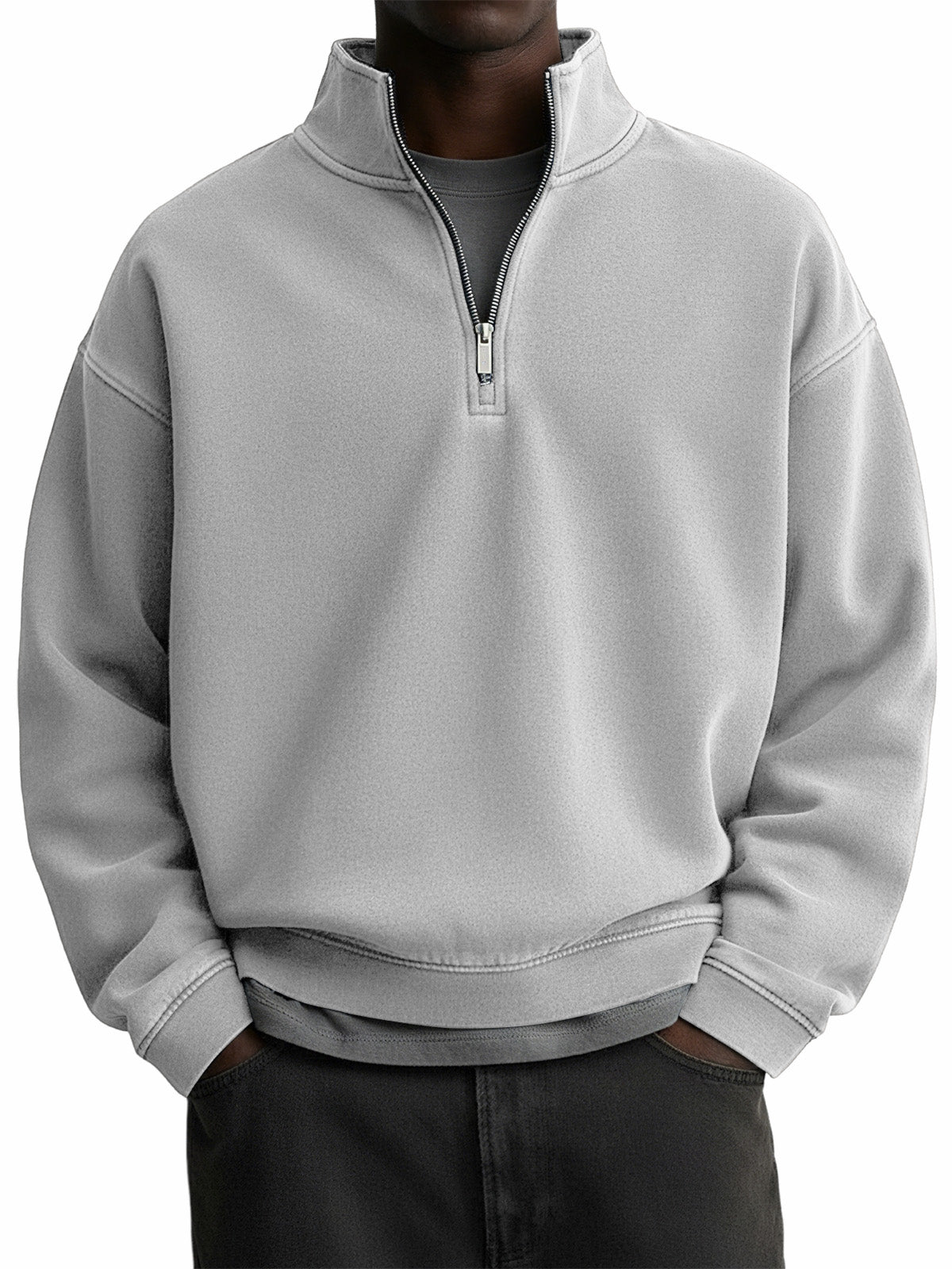 Men's Stylish Vintage Distressed Quarter-zip Stand-up Collar Sweatshirt