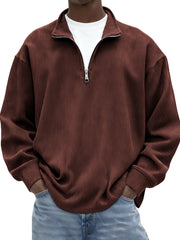 Men's Minimalist Ribbed Quarter Zip Long-sleeved T-shirt