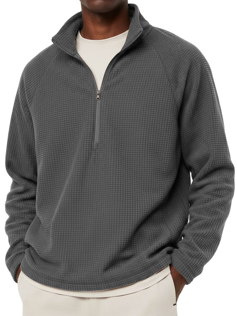 Men's Casual Solid Corduroy Stand Collar Zipper  Sweatshirt