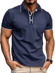 Men's Colorblock Cotton Button-down Short-sleeved Polo Shirt