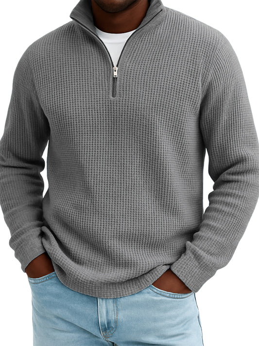 Men's Quarter-zip Waffle Texture Breathable Pullover T-shirt