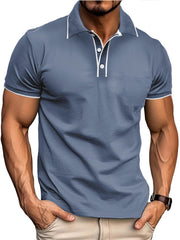 Men's Colorblock Cotton Button-down Short-sleeved Polo Shirt