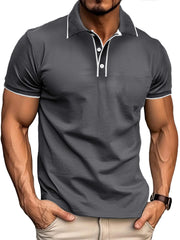 Men's Colorblock Cotton Button-down Short-sleeved Polo Shirt