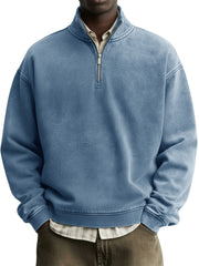Men's Vintage Distressed Washed Quarter-Zip Sweatshirt