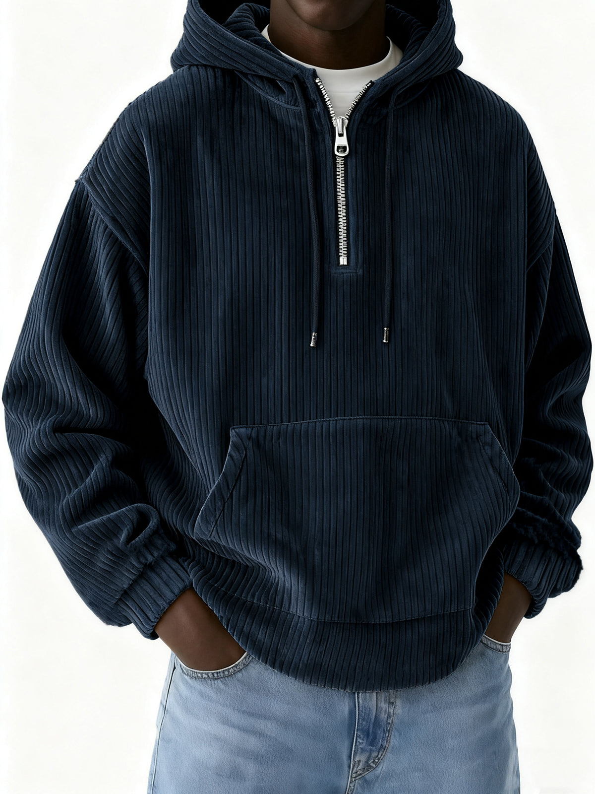 Men's Half-Zip Hooded Corduroy Pit Sweatshirt