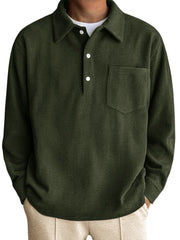 Men's Long Sleeve Pocket Polo Shirt with Vertical Stripes