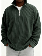 Men's Quarter-Zip Stylish Pleated Ribbed Pullover