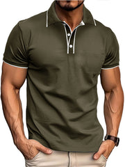 Men's Colorblock Cotton Button-down Short-sleeved Polo Shirt
