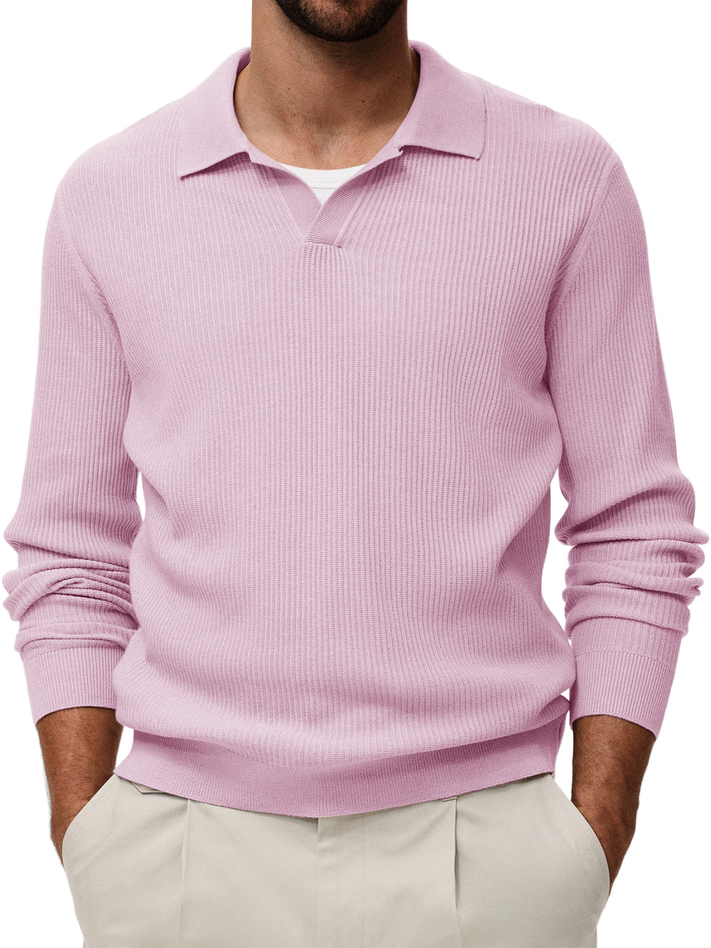 Men's Comfortable V-neck Vintage Stretch Striped Polo Shirt