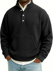 Men's Waffle Quarter Zip Stand Collar Sweatshirt with Kangaroo Pockets