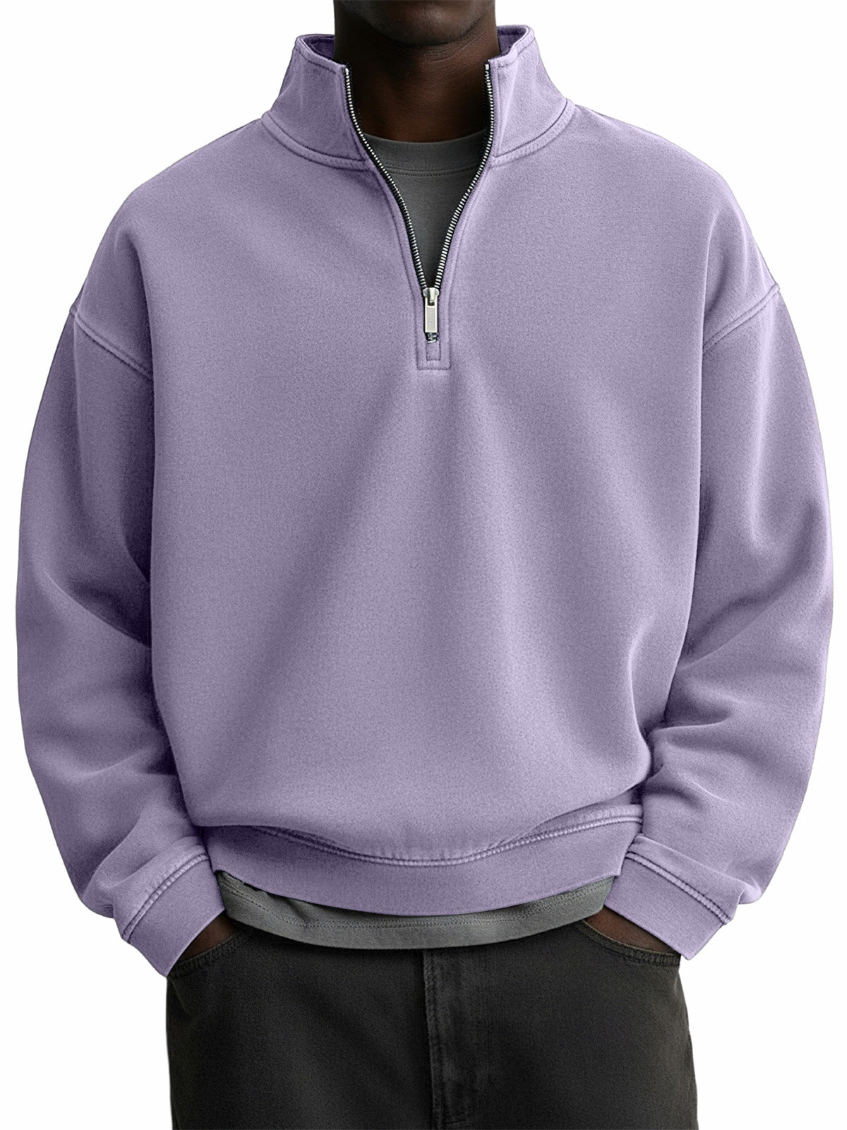 Men's Stylish Vintage Distressed Quarter-zip Stand-up Collar Sweatshirt